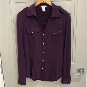Cache Burgundy Button Down Shirt Long Sleeve Notched Collar